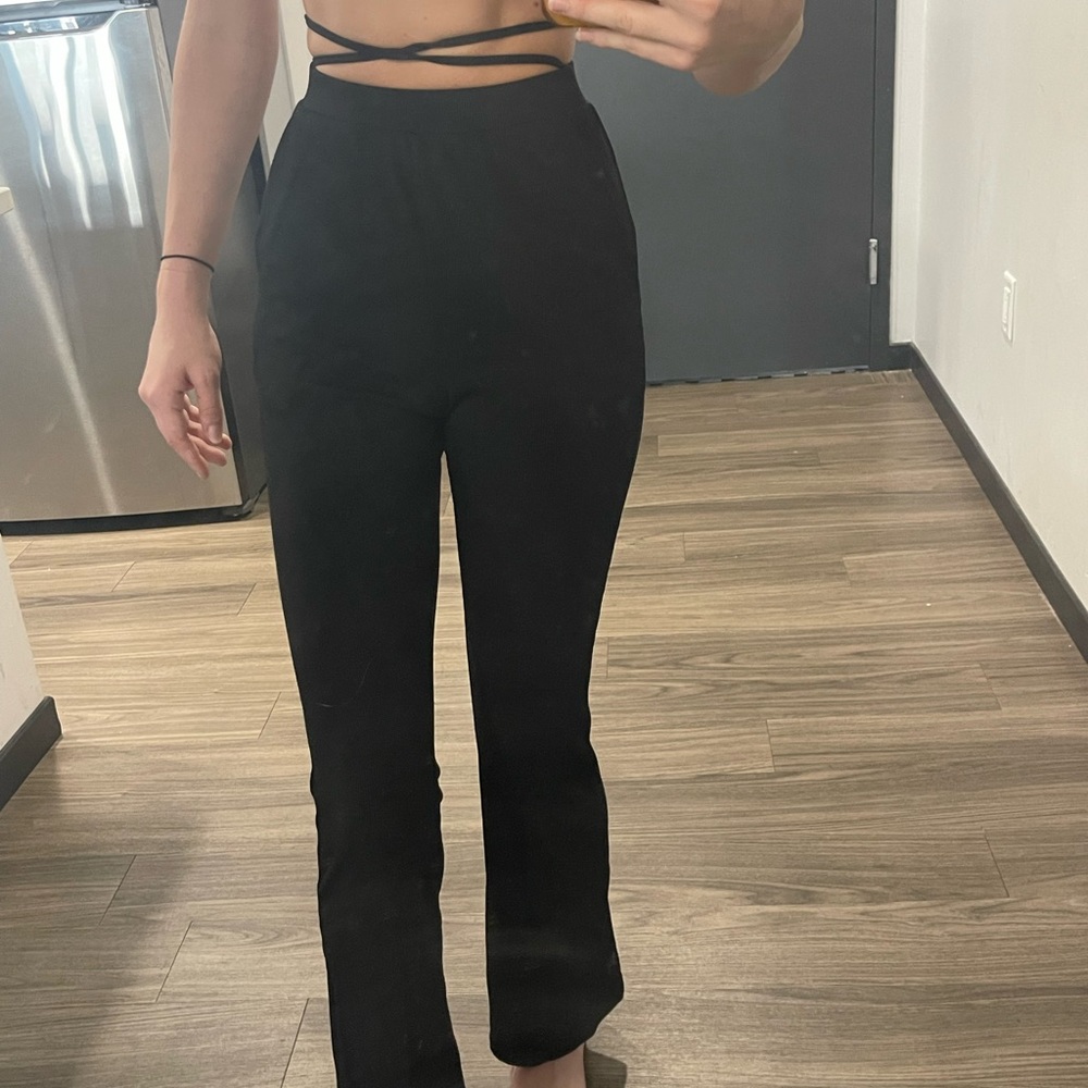 Strappy Black Flare Pants